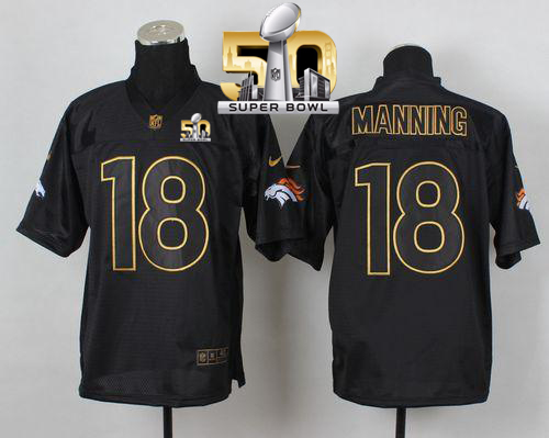 Nike Broncos #18 Peyton Manning Black Gold No. Fashion Super Bowl 50 Men's Stitched NFL Elite Jersey